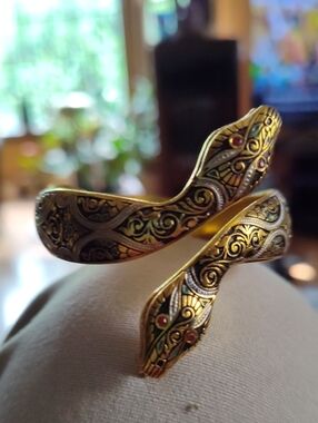 Gold Snake Wrap Bracelet with Red Accent Stones